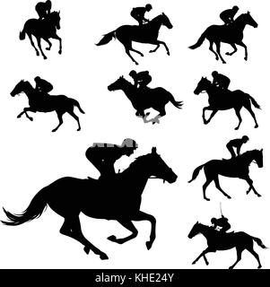Course chevaux et jockeys silhouettes 2 - vector Illustration de Vecteur