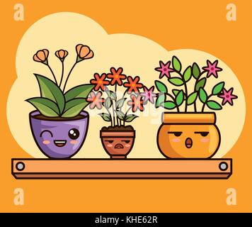 Belle maison kawaii cute cartoons plantes Illustration de Vecteur