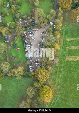 Vue aérienne d'un centre de recyclage rural près d'Oxford, Royaume-Uni Banque D'Images