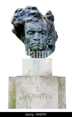 Paris, France. Jardin du Luxembourg (6ème Arr) buste en bronze de Ludwig van Beethoven (compositeur allemand) installé en 1978 par l'Association française de Beethoven Banque D'Images