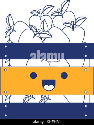 Panier de pommes en bois kawaii en couleur articles silhouette Illustration de Vecteur