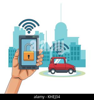 Smart car smarthphone app Illustration de Vecteur