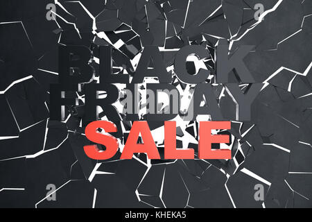 Rendu 3D Black Friday, message de vente pour la boutique. Bannière de magasin Business Hopping pour le Black Friday. Terrain de broyage du Vendredi fou. Le texte 3D se décompose Banque D'Images