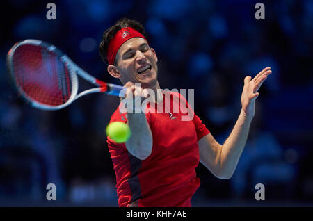 Londres, Royaume-Uni. 17 novembre, 2017. atp tennis, Londres, novembre 17, 2017 Dominic thiem, Dominic thiem action aut aut, perdu contre David Goffin, bel 4-6, 1-6 à la finale hommes tennis atp nitto dans millenium arena, O2 Arena de Londres, Royaume-Uni, le 17 novembre 2017, la saison 2017-2018 Crédit : Peter schatz/Alamy live news Banque D'Images