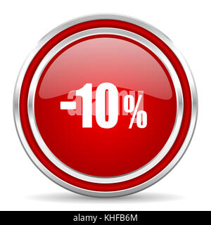 10  % de la vente au détail vente red silver chrome métallique border web et mobile de l'icône de téléphone sur fond blanc avec ombre Banque D'Images