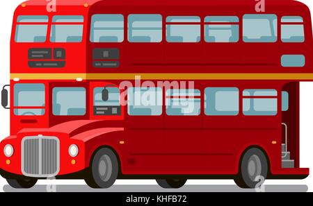 Bus rouge à impériale londonien. Symbole de l'Angleterre. Illustration vectorielle à plat Illustration de Vecteur