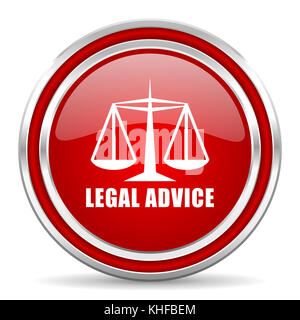Conseils juridiques rouge argent métallisé bordure web et icône de téléphone portable sur fond blanc avec ombre Banque D'Images