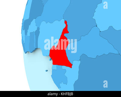 Rendu 3D du Cameroun en rouge sur globe politique bleu. Illustration 3D. Banque D'Images