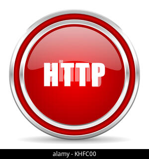 HTTP rouge argent métallisé bordure web et icône de téléphone portable sur fond blanc avec ombre Banque D'Images