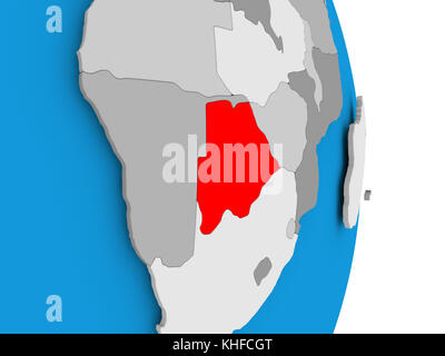 Botswana en rouge sur le modèle du globe politique. Illustration 3D. Banque D'Images