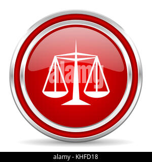 Justice rouge argent métallisé bordure web et icône de téléphone portable sur fond blanc avec ombre Banque D'Images
