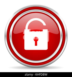 Cadenas rouge argent métallique bordure chrome web et icône de téléphone portable sur fond blanc avec ombre Banque D'Images