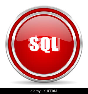 SQL rouge argent métallisé bordure web et icône de téléphone portable sur fond blanc avec ombre Banque D'Images