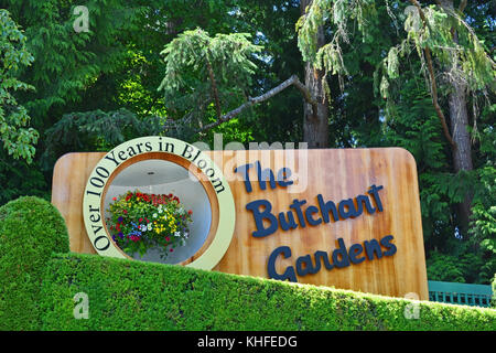 Victoria, C.-B. - le 23 août : le signe de l'Butchart Gardens le 23 août 2014 à Victoria. Butchart Gardens est un groupe d'affichage floral jardins en vi Banque D'Images