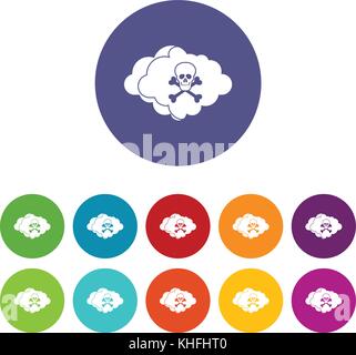 Cloud avec crâne et os set icônes dans différentes couleurs isolé sur fond blanc Illustration de Vecteur