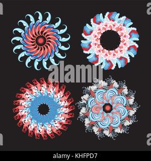 Vector set d'abstractions circulaires intéressant lumineuses sur un fond sombre Illustration de Vecteur