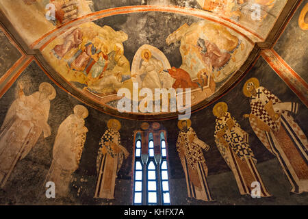 Fresques et mosaïques byzantines à l'intérieur de l'église de Chora, à Istanbul, Turquie. Banque D'Images