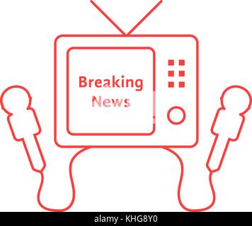 Fine ligne breaking news avec l'icône tv rouge Illustration de Vecteur