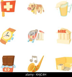 La Suisse, l'ensemble des icônes de style cartoon Illustration de Vecteur