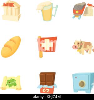 Pays Suisse icons set, cartoon style Illustration de Vecteur