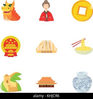 Séjour en Chine icons set, cartoon style Illustration de Vecteur