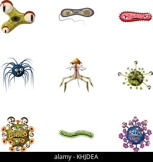 Les virus icons set, cartoon style Illustration de Vecteur