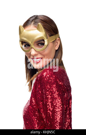 Gorgeous woman in masque d'or Banque D'Images