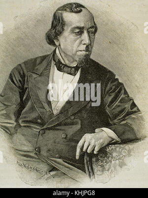 Benjamin Disraeli (1804-1881). 1er comte de Beaconsfield. Politicien et écrivain britannique. Il a été Premier Ministre du Royaume-Uni à deux reprises. Portrait. Gravure par Klose. Banque D'Images