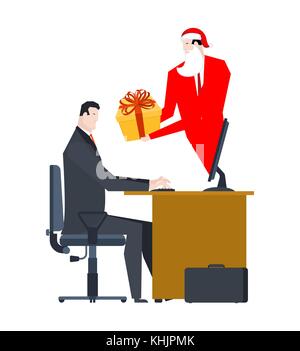 Père noël en ligne. Félicitations à Noël. ordinateur cadeaux commande oninternet. compliments sur nouvelle année. vector illustration Illustration de Vecteur