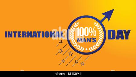 Bannière sur holiday international mens jour sous la forme d'un signe masculin d'aller de l'avant avec une inscription de 100 p. 100 Homme Illustration de Vecteur