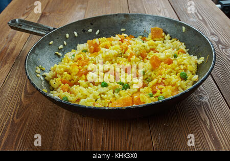 Citrouille, paella végétarienne espagnol close up Banque D'Images