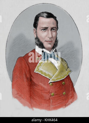 Castro Mendez Nunez (1824-1869). Officier de marine militaire espagnol. Portaït. Gravure, 1883. Banque D'Images