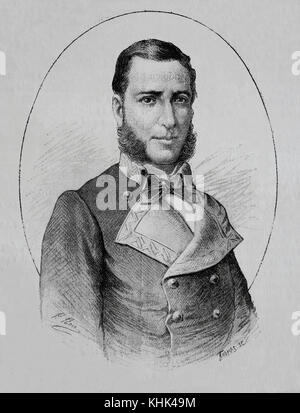 Castro Mendez Nunez (1824-1869). Officier de marine militaire espagnol. Portaït. Gravure, 1883. Banque D'Images