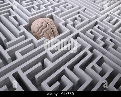 Cerveau humain dans le Labyrinthe Labyrinthe, 3d illustration Banque D'Images