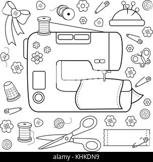 Projet de couture d'outils et d'équipement. page de coloriage Illustration de Vecteur