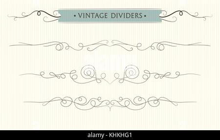 Vector hand drawn fleurit, diviseur de texte, graphisme ensemble d'éléments. designer art vintage border carte d'invitation de mariage page décoration. calligrap Illustration de Vecteur