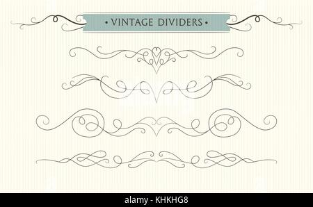 Vector hand drawn fleurit, diviseur de texte, graphisme collection element. designer art vintage border carte d'invitation de mariage page décoration. ca Illustration de Vecteur