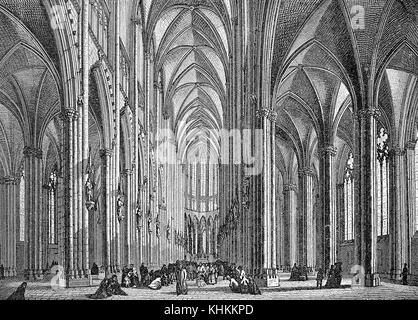 Cathédrale de Cologne, intérieur majestueux de style gothique, gravure vintage Banque D'Images