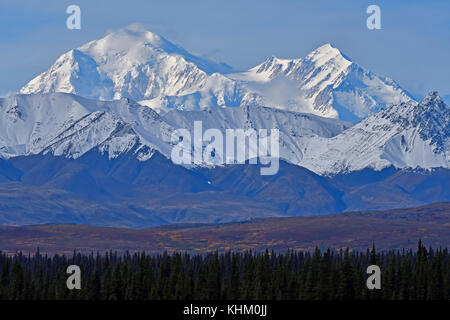 Le mont Mckinley avec de la neige, vu de grandes Pass, Alaska, Cantwell, Alaska, USA Banque D'Images