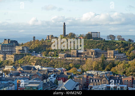 Carlton Hill vu de Salisbury Crags, Édimbourg, Écosse, Grande-Bretagne Banque D'Images