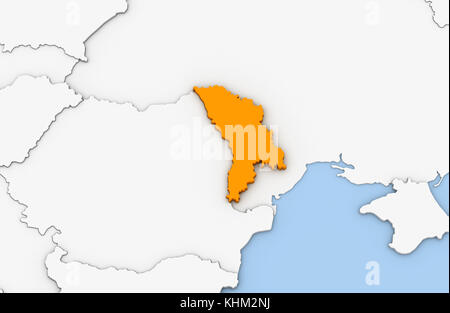 3D render of abstract plan de la Moldova a souligné en orange Banque D'Images