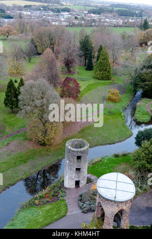 Vue depuis le haut de Blarney Castle, une forteresse médiévale à blarney, près de Cork, en Irlande, et de la rivière Martin. Banque D'Images