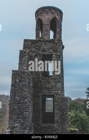 Vue depuis le haut de Blarney Castle, une forteresse médiévale à blarney, près de Cork, en Irlande, et de la rivière Martin. Banque D'Images