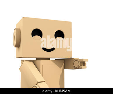 Personnage de robot en carton mignon isolé sur fond blanc. Le rendu 3d image. Banque D'Images