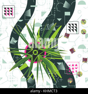 Abstract floral seamless pattern. plante exotique sur des formes géométriques et des motifs à la main Banque D'Images