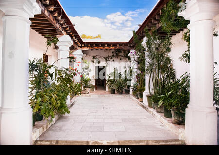 Maison traditionnelle avec jardin intérieur à Oaxaca, au Mexique. Banque D'Images