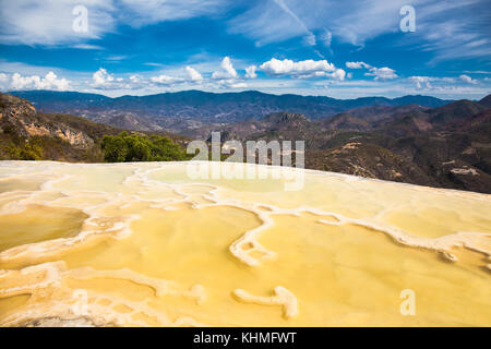 Source minérale thermique hierve el agua, formations rocheuses naturelles à Oaxaca, au Mexique. Banque D'Images