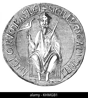 Le Grand Sceau de Édouard le Confesseur utilisé pour symboliser l'approbation du Souverain de l'état important de documents. Il est également connu sous le nom de saint Édouard le Confesseur (1003 - 5 janvier 1066). Généralement considéré comme le dernier roi de la maison de Wessex, il a été parmi les derniers rois anglo-saxons de l'Angleterre et régna de 1042 à 1066. Banque D'Images