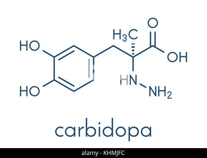 Carbidopa parkinson médicament. empêche la ventilation périphérique de la lévodopa, permettant ainsi à plus de la l-dopa pour atteindre le cerveau. formule topologique. Illustration de Vecteur