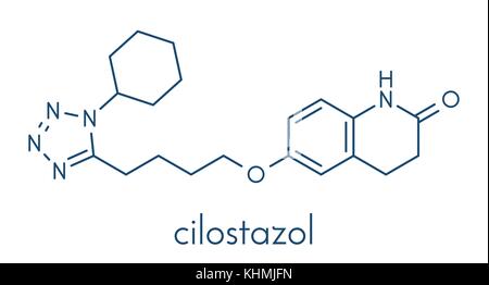 Le cilostazol claudication intermittent treatment molécule pharmaceutique. inhibiteur de la phosphodiestérase (PDE3). formule topologique. Illustration de Vecteur